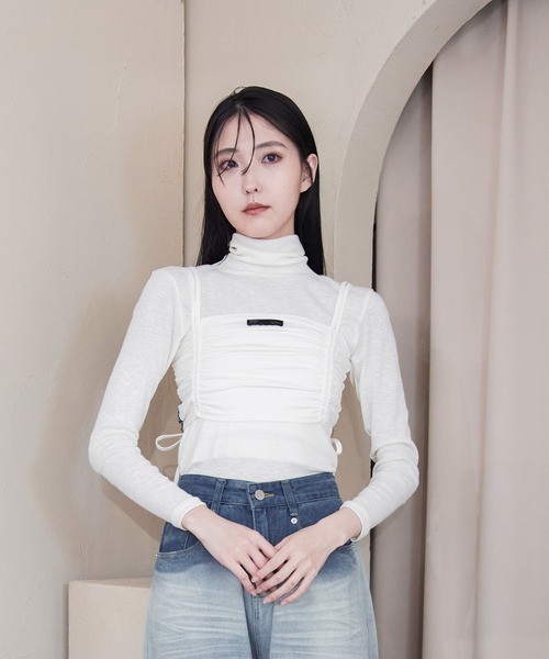 Y/lim（イリム）の「ギャザービスチェキャミ（キャミソール・レディース・オフホワイト/ブラック・M/L）」の12枚目の写真