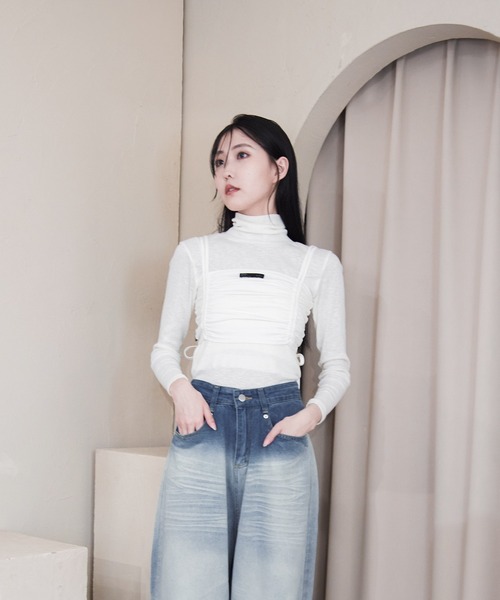 Y/lim（イリム）の「ギャザービスチェキャミ（キャミソール・レディース・オフホワイト/ブラック・M/L）」の16枚目の写真