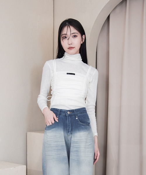 Y/lim（イリム）の「ギャザービスチェキャミ（キャミソール・レディース・オフホワイト/ブラック・M/L）」の18枚目の写真