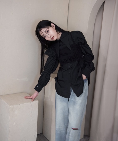 Y/lim（イリム）の「ギャザービスチェキャミ（キャミソール・レディース・オフホワイト/ブラック・M/L）」の9枚目の写真