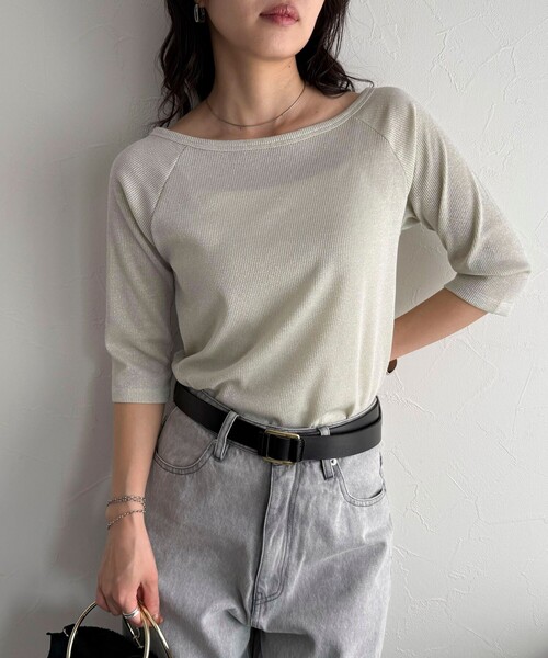 fredy emue(フレディエミュ)の「ラメテレコボートネックカットソー(Tシャツ/カットソー・レディース・ネイビー/ライトグレー/ホワイト系その他/ベビーピンク・38)」の14枚目の写真