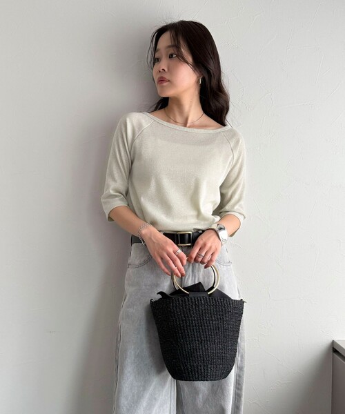 fredy emue(フレディエミュ)の「ラメテレコボートネックカットソー(Tシャツ/カットソー・レディース・ネイビー/ライトグレー/ホワイト系その他/ベビーピンク・38)」の15枚目の写真