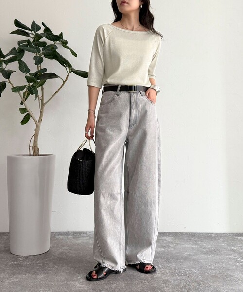 fredy emue(フレディエミュ)の「ラメテレコボートネックカットソー(Tシャツ/カットソー・レディース・ネイビー/ライトグレー/ホワイト系その他/ベビーピンク・38)」の16枚目の写真