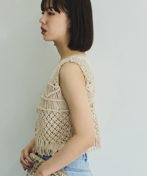 VICKY（ビッキー）の「マクラメベスト≪手洗い可能≫（その他アウター・レディース・アイボリー/オフホワイト・M）」の4枚目の写真