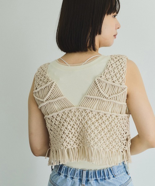VICKY（ビッキー）の「マクラメベスト≪手洗い可能≫（その他アウター・レディース・アイボリー/オフホワイト・M）」の5枚目の写真