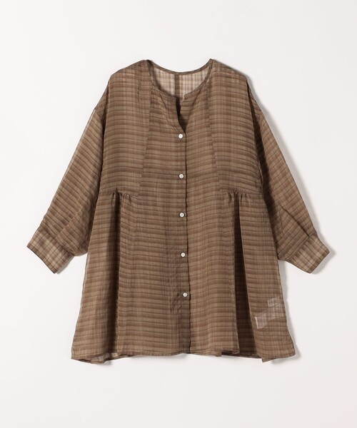 quaranciel（カランシエル）の「quaranciel:〈手洗い可能〉シアー チェック ノーカラー ハーフスリーブ ブラウス（シャツ/ブラウス・レディース・カーキ/ブラック・ONE SIZE）」の20枚目の写真