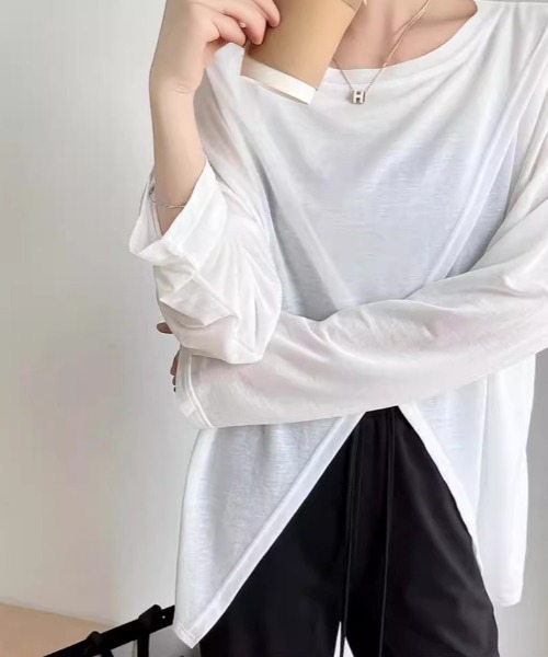 B'day（ビーデイ）の「【 B'day / ビーデー 】冷房対策 2wayトップス シースルー カットソー（Tシャツ/カットソー・レディース・ブラック/ホワイト・FREE）」の4枚目の写真