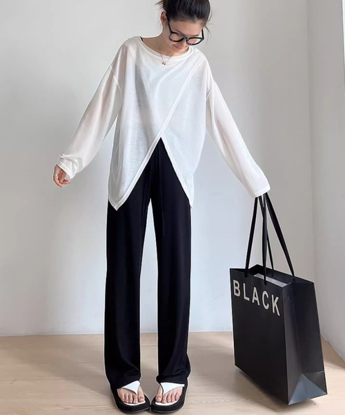 B'day（ビーデイ）の「【 B'day / ビーデー 】冷房対策 2wayトップス シースルー カットソー（Tシャツ/カットソー・レディース・ブラック/ホワイト・FREE）」の6枚目の写真