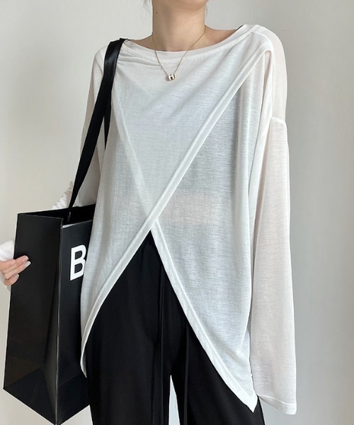 B'day（ビーデイ）の「【 B'day / ビーデー 】冷房対策 2wayトップス シースルー カットソー（Tシャツ/カットソー・レディース・ブラック/ホワイト・FREE）」の7枚目の写真