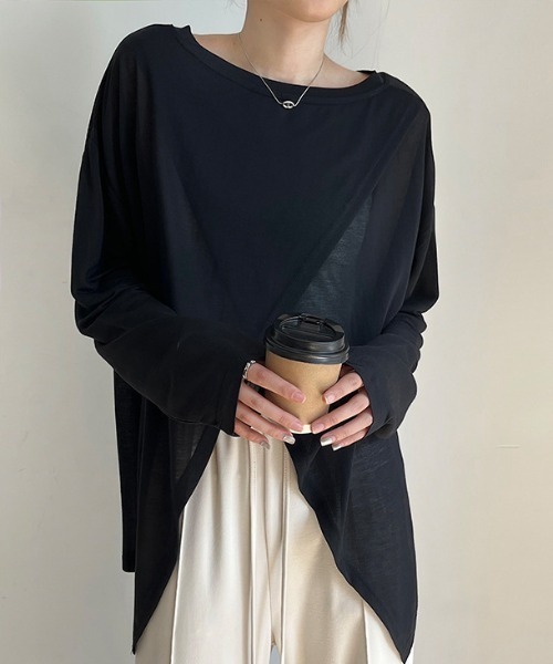 B'day（ビーデイ）の「【 B'day / ビーデー 】冷房対策 2wayトップス シースルー カットソー（Tシャツ/カットソー・レディース・ブラック/ホワイト・FREE）」の9枚目の写真
