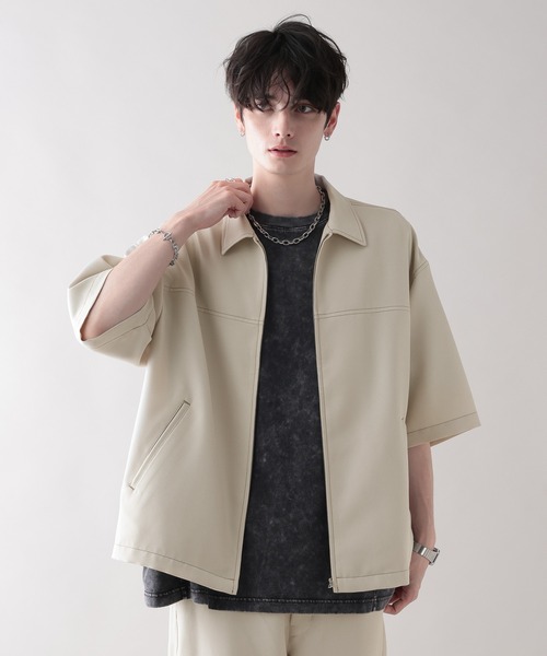 RAGEBLUE（レイジブルー）の「【セットアップ対応】配色ステッチ/オーバーサイズシャツ（シャツ/ブラウス・メンズ・ブラック/ホワイト/ネイビー/ベージュ・MEDIUM/LARGE）」の2枚目の写真