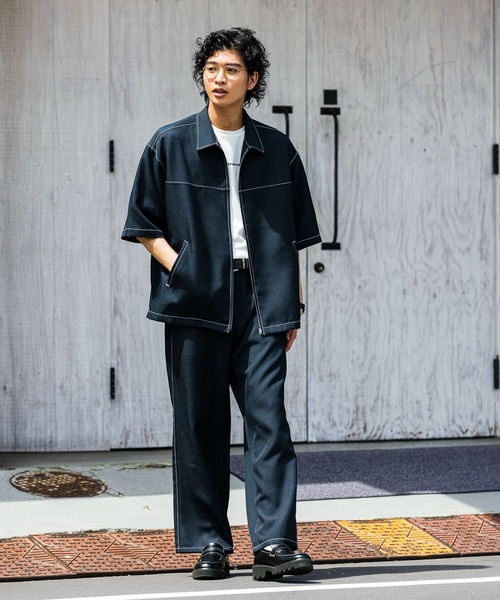 RAGEBLUE（レイジブルー）の「【セットアップ対応】配色ステッチ/オーバーサイズシャツ（シャツ/ブラウス・メンズ・ブラック/ホワイト/ネイビー/ベージュ・MEDIUM/LARGE）」の10枚目の写真