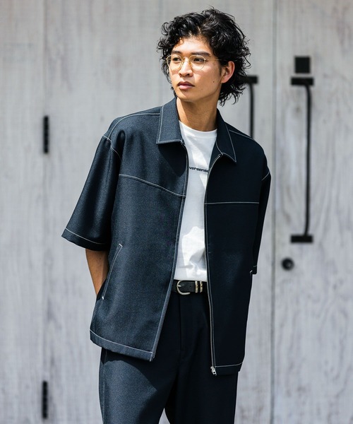 RAGEBLUE（レイジブルー）の「【セットアップ対応】配色ステッチ/オーバーサイズシャツ（シャツ/ブラウス・メンズ・ブラック/ホワイト/ネイビー/ベージュ・MEDIUM/LARGE）」の12枚目の写真