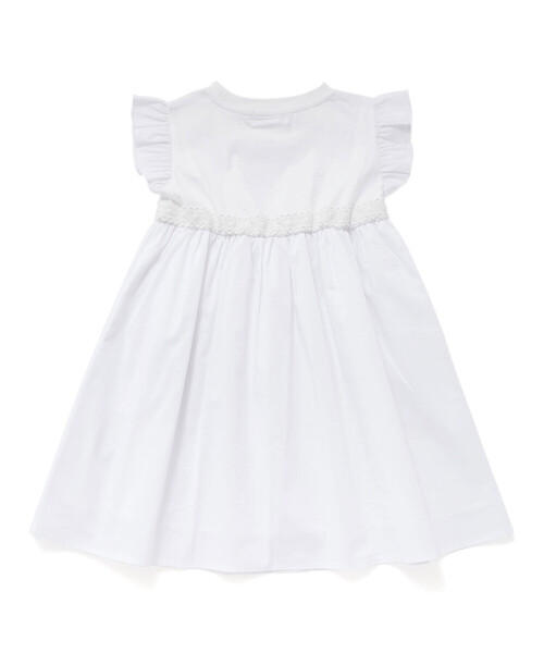 BeBe Petits Pois Vert(ベベプチポワヴェール)の「袖フリルエンブレム刺しゅうワンピース(95~150cm)(ワンピース・キッズ・ブルー/ホワイト・130cm/140cm/150cm/120cm)」の11枚目の写真