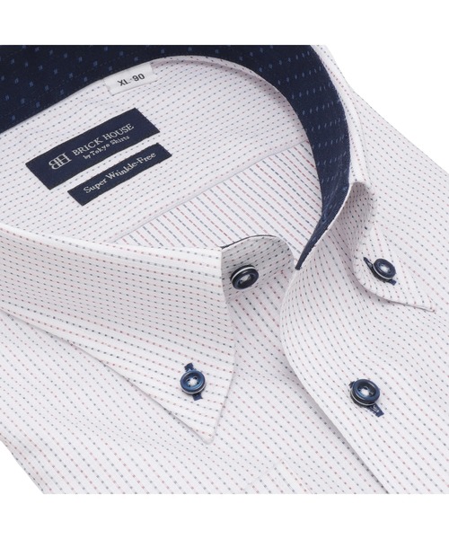 TOKYO SHIRTS（トウキョウシャツ）の「【超形態安定】形態安定ノンアイロン ボタンダウン 長袖ビジネスワイシャツ（大きいサイズ・長いサイズ）（ビジネスシャツ・メンズ・レッド・首回り39cm-裄丈88cm/首回り41cm-裄丈90cm/首回り42cm-裄丈90cm/首回り43cm-裄丈90cm/首回り45cm-裄丈82cm/首回り45cm-裄丈86cm/首回り45cm-裄丈90cm/首回り47cm-裄丈86cm/首回り47cm-裄丈90cm）」の2枚目の写真
