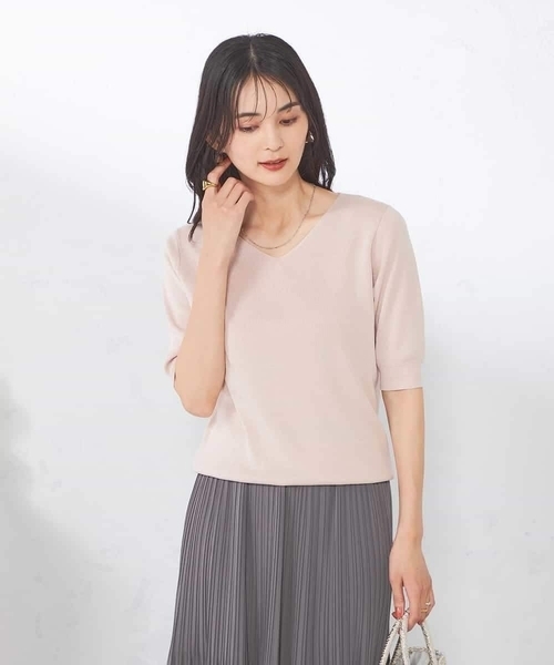 スーパービューティVネック リブラメニット パフスリーブ セール】【接触冷感】ラメVネックパフスリーブニット（ニット