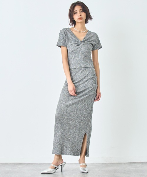 ANAP(アナップ)の「ワンピース風 リブ Tシャツ ロングスカート セットアップ(セットアップ・レディース・グレー/ブラック・FREE)」の1枚目の写真