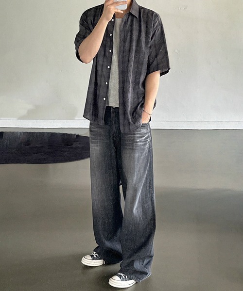 NOWLE(ノウル)の「【NOWLE】シアサッカー チェック 半袖 ボタン シャツ(シャツ/ブラウス・メンズ・ブルー/ダークグレー・MEDIUM/LARGE/X-LARGE)」の4枚目の写真