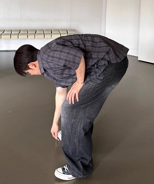 NOWLE(ノウル)の「【NOWLE】シアサッカー チェック 半袖 ボタン シャツ(シャツ/ブラウス・メンズ・ブルー/ダークグレー・MEDIUM/LARGE/X-LARGE)」の6枚目の写真