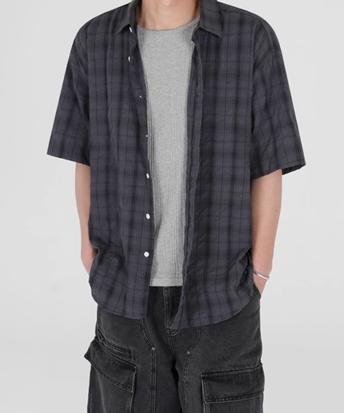 NOWLE(ノウル)の「【NOWLE】シアサッカー チェック 半袖 ボタン シャツ(シャツ/ブラウス・メンズ・ブルー/ダークグレー・MEDIUM/LARGE/X-LARGE)」の18枚目の写真