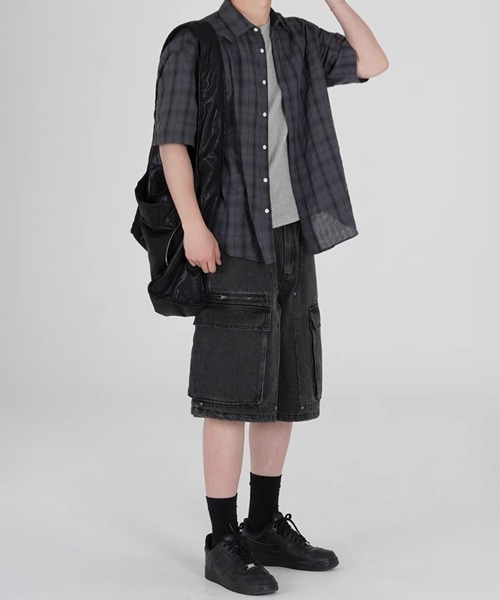 NOWLE(ノウル)の「【NOWLE】シアサッカー チェック 半袖 ボタン シャツ(シャツ/ブラウス・メンズ・ブルー/ダークグレー・MEDIUM/LARGE/X-LARGE)」の14枚目の写真