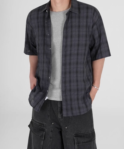 NOWLE(ノウル)の「【NOWLE】シアサッカー チェック 半袖 ボタン シャツ(シャツ/ブラウス・メンズ・ブルー/ダークグレー・MEDIUM/LARGE/X-LARGE)」の20枚目の写真