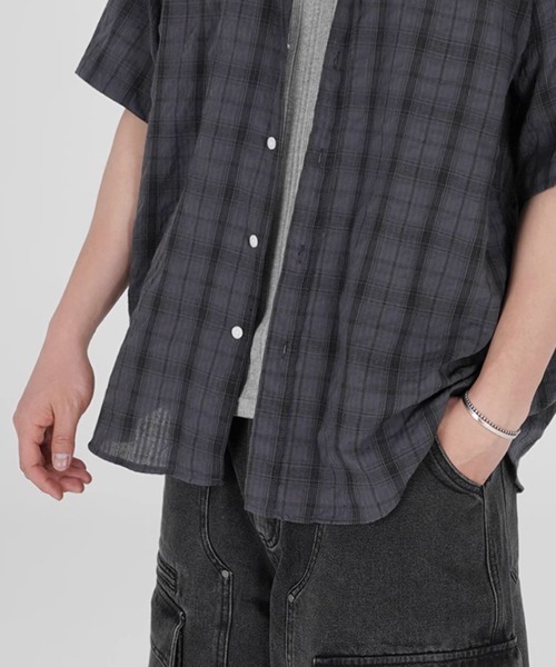 NOWLE(ノウル)の「【NOWLE】シアサッカー チェック 半袖 ボタン シャツ(シャツ/ブラウス・メンズ・ブルー/ダークグレー・MEDIUM/LARGE/X-LARGE)」の21枚目の写真