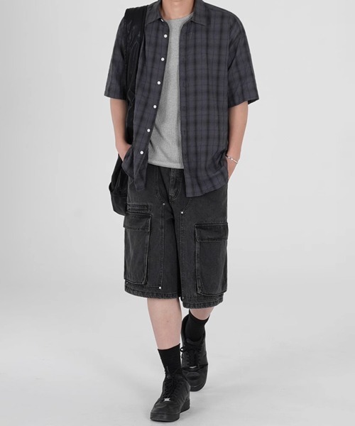 NOWLE(ノウル)の「【NOWLE】シアサッカー チェック 半袖 ボタン シャツ(シャツ/ブラウス・メンズ・ブルー/ダークグレー・MEDIUM/LARGE/X-LARGE)」の15枚目の写真