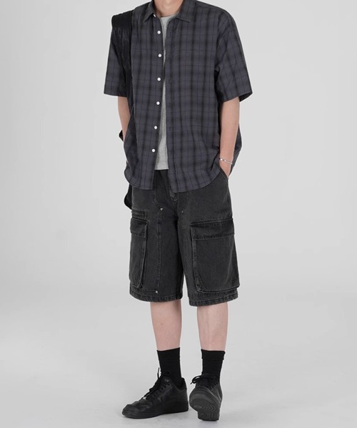 NOWLE(ノウル)の「【NOWLE】シアサッカー チェック 半袖 ボタン シャツ(シャツ/ブラウス・メンズ・ブルー/ダークグレー・MEDIUM/LARGE/X-LARGE)」の16枚目の写真