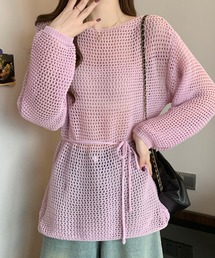 ボートネックメッシュニット