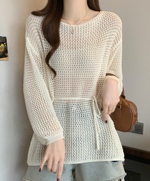 ボートネックメッシュニット