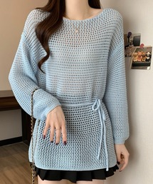 ボートネックメッシュニット