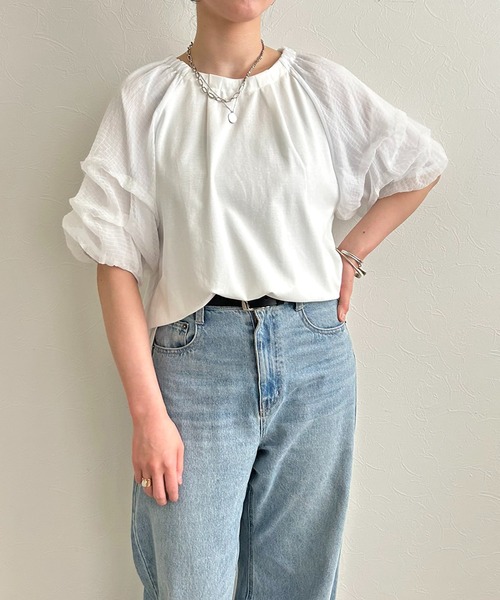 LHELBIE(レルビエ)の「ホイップスリーブブラウス(Tシャツ/カットソー・レディース・ネイビー/ブラック/オフホワイト・M)」の7枚目の写真