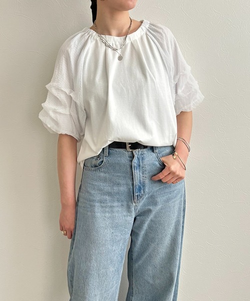 LHELBIE(レルビエ)の「ホイップスリーブブラウス(Tシャツ/カットソー・レディース・ネイビー/ブラック/オフホワイト・M)」の13枚目の写真