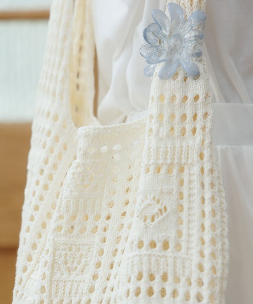flower(フラワー)の「パネルレースバッグ(かごバッグ・レディース・ブラウン/アイボリー・FREE)」の5枚目の写真