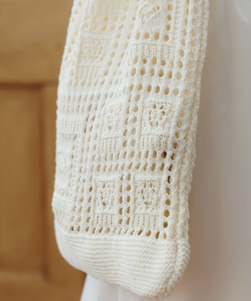 flower(フラワー)の「パネルレースバッグ(かごバッグ・レディース・ブラウン/アイボリー・FREE)」の6枚目の写真