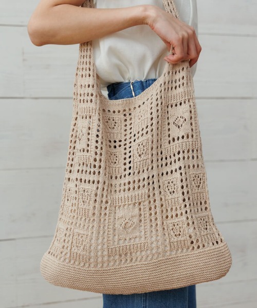 flower(フラワー)の「パネルレースバッグ(かごバッグ・レディース・ブラウン/アイボリー・FREE)」の8枚目の写真