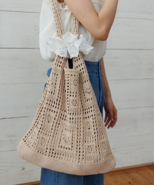 flower(フラワー)の「パネルレースバッグ(かごバッグ・レディース・ブラウン/アイボリー・FREE)」の11枚目の写真