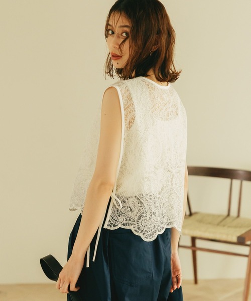 studio CLIP（スタディオクリップ）の「コードレースジレ（ベスト・レディース・ブラック/アイボリー・FREE）」の3枚目の写真