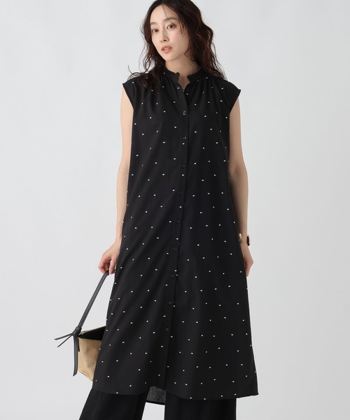 mina perhonen kupla チャコール ドット柄 シャツワンピース mina perhonen kupla チャコール ドット柄 シャツワンピース