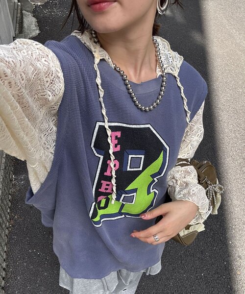 RePRODUCTION LABEL（リプロダクションレーベル）の「【RePRODUCTION LABEL / リプロダクションレーベル】アソートヴィンテージフェードノースリーブサーマル（タンクトップ・レディース・チャコールグレー/パープル/グレー/ダークグレー・FREE）」の4枚目の写真