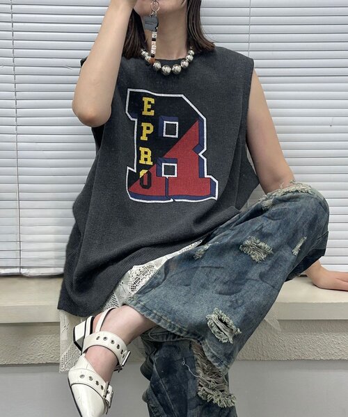 RePRODUCTION LABEL（リプロダクションレーベル）の「【RePRODUCTION LABEL / リプロダクションレーベル】アソートヴィンテージフェードノースリーブサーマル（タンクトップ・レディース・チャコールグレー/パープル/グレー/ダークグレー・FREE）」の3枚目の写真