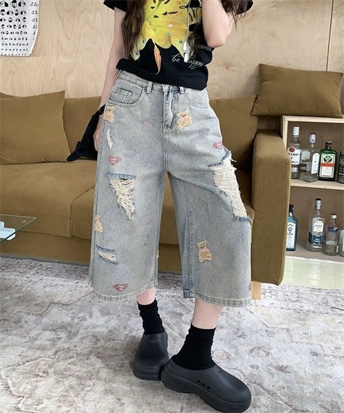 Dream garden（ドリームガーデン）の「くま刺しゅうダメージ加工デニムパンツ（デニムパンツ・レディース・ブルー・4XL/3XL/S/M/L/XL/2XL/5XL）」の10枚目の写真