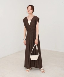 【低身長向けサイズあり】前後2WAYウェーブ柄シュシュ付ワンピース