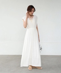 Bab | 【低身長向けサイズあり】前後2WAYウェーブ柄シュシュ付ワンピース(つなぎ/オールインワン)