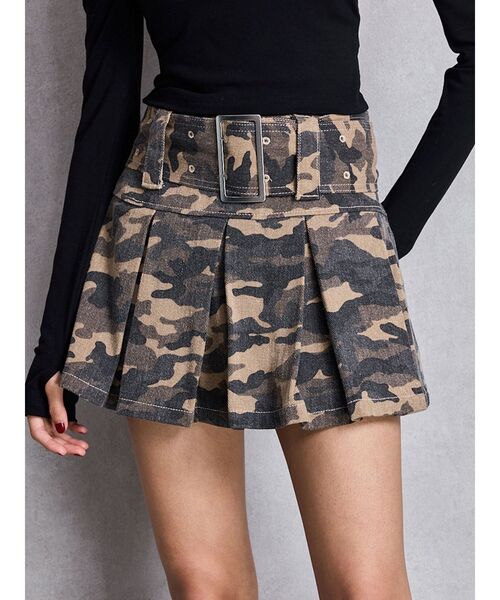 GYDA（ジェイダ）の「ハイウエストWIDE BELTプリーツデニムスカートライクショートパンツ（デニムスカート・レディース・ライトブルー/インディゴブルー/その他1・SMALL/MEDIUM）」の8枚目の写真