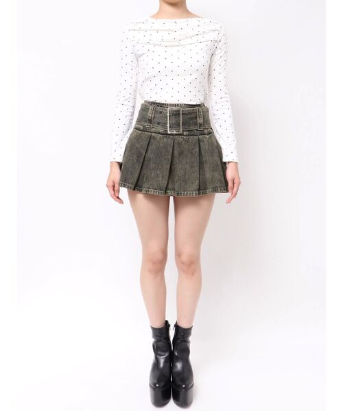 GYDA（ジェイダ）の「ハイウエストWIDE BELTプリーツデニムスカートライクショートパンツ（デニムスカート・レディース・ライトブルー/インディゴブルー/その他1・SMALL/MEDIUM）」の21枚目の写真