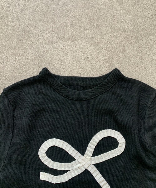 Mejoul(メジュール)の「ラッフルリボンデザイントップス タイトコンパクト ロングスリーブカットソー(Tシャツ/カットソー・レディース・ホワイト/ブラック/グレー・F)」の14枚目の写真