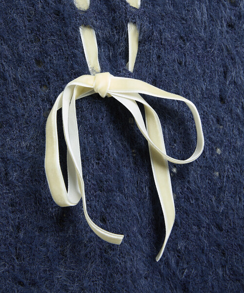 PUBLUX(パブリュクス)の「PUBLUX/パブリュクス ベロア リボン 編み込みフェザーニット 限定展開(ニット/セーター・レディース・ナチュラル/グレー/ネイビー/ブラック・フリ-)」の18枚目の写真