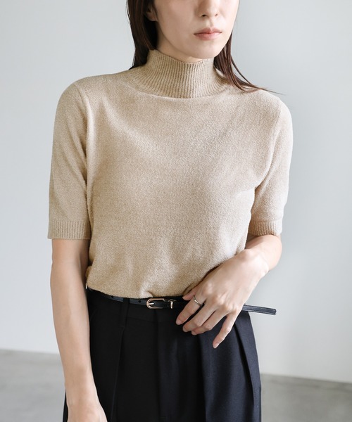 セール】ハイネックパイルハーフスリーブニット（ニット/セーター